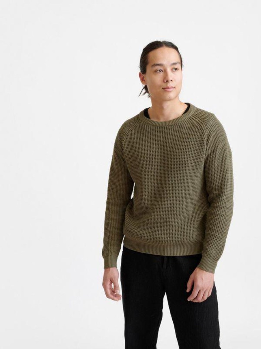 Miehet Pure Waste Neuleet | Unisex Fisherman Sweater - 100% Kierratetyista Materiaaleista Khaki Green