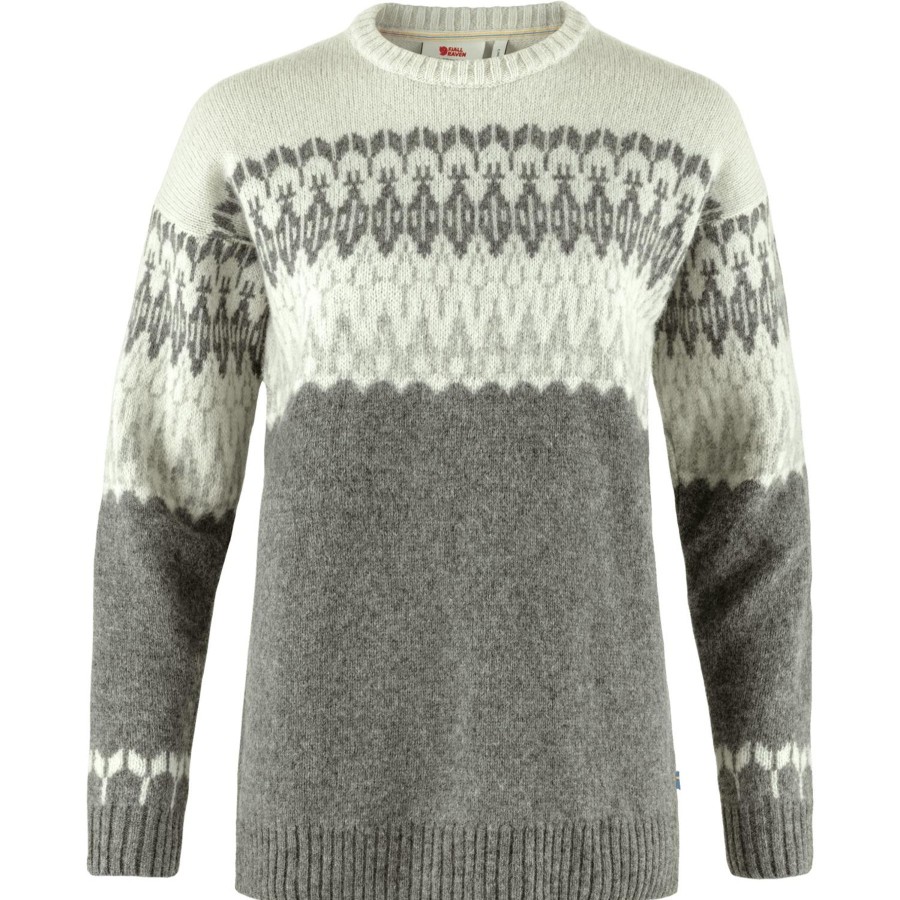 Naiset Fjällräven Naisten Uutuudet | Naisten Ovik Path Knit -Villapaita - 100% Villaa Grey-Chalk White