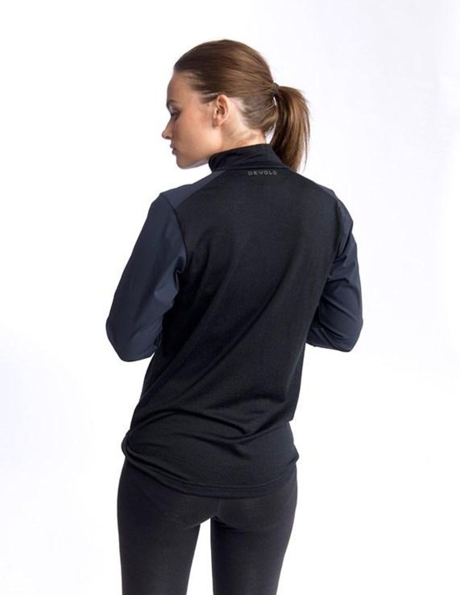 Naiset Devold Juoksu | Naisten Running Cover Zip Neck Juoksupaita - Merinovillaa Caviar